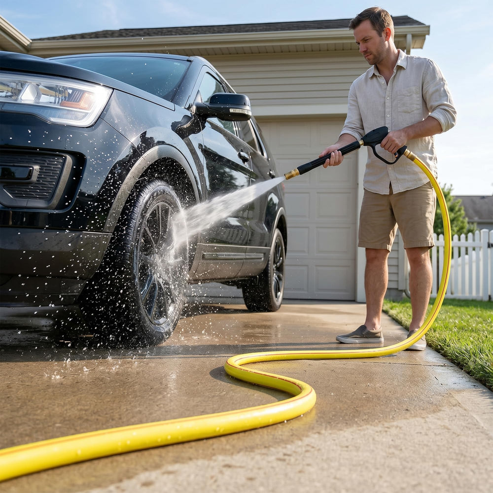 Solution4Patio hose flexing in cold and warm conditions showing temperature-resistant performance