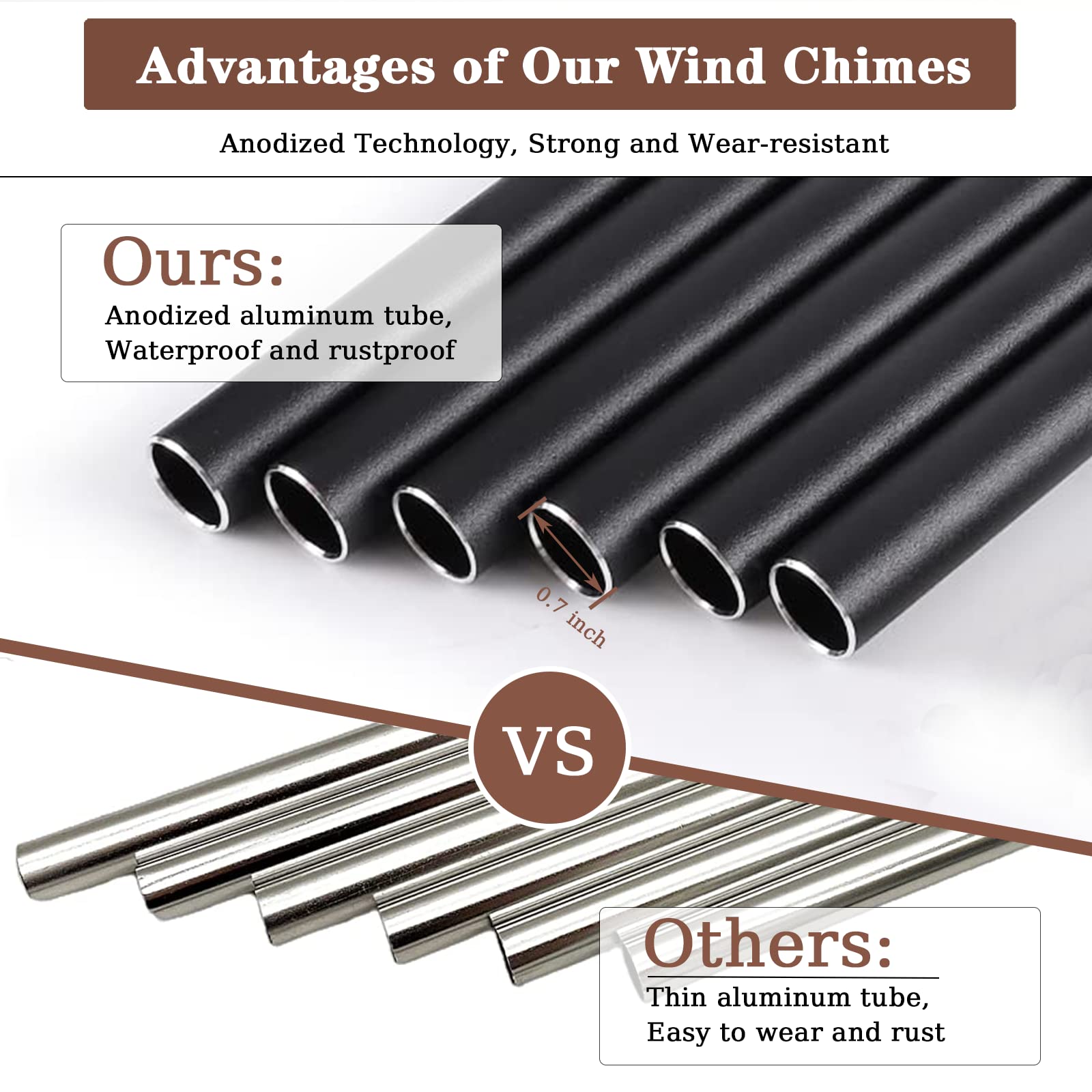 Soopau wind chime beside ruler showing 30-inch scale for correct sizing benefit