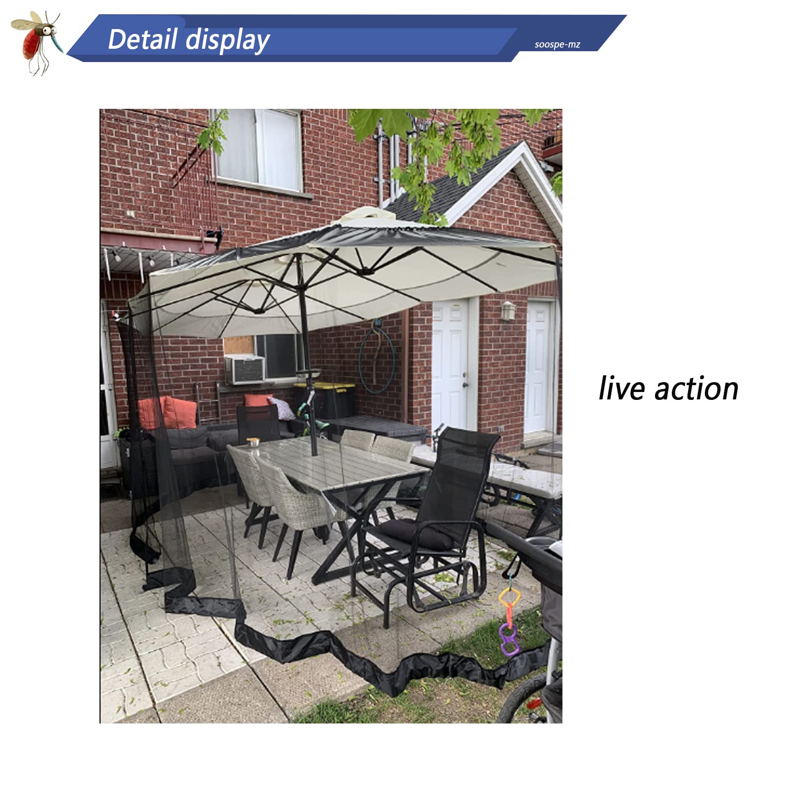 SOOSPE-MZ lifestyle backyard setup showing dining under protected umbrella area