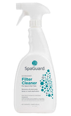 SpaGuard front label spray bottle showing clear instructions and quick-use benefit