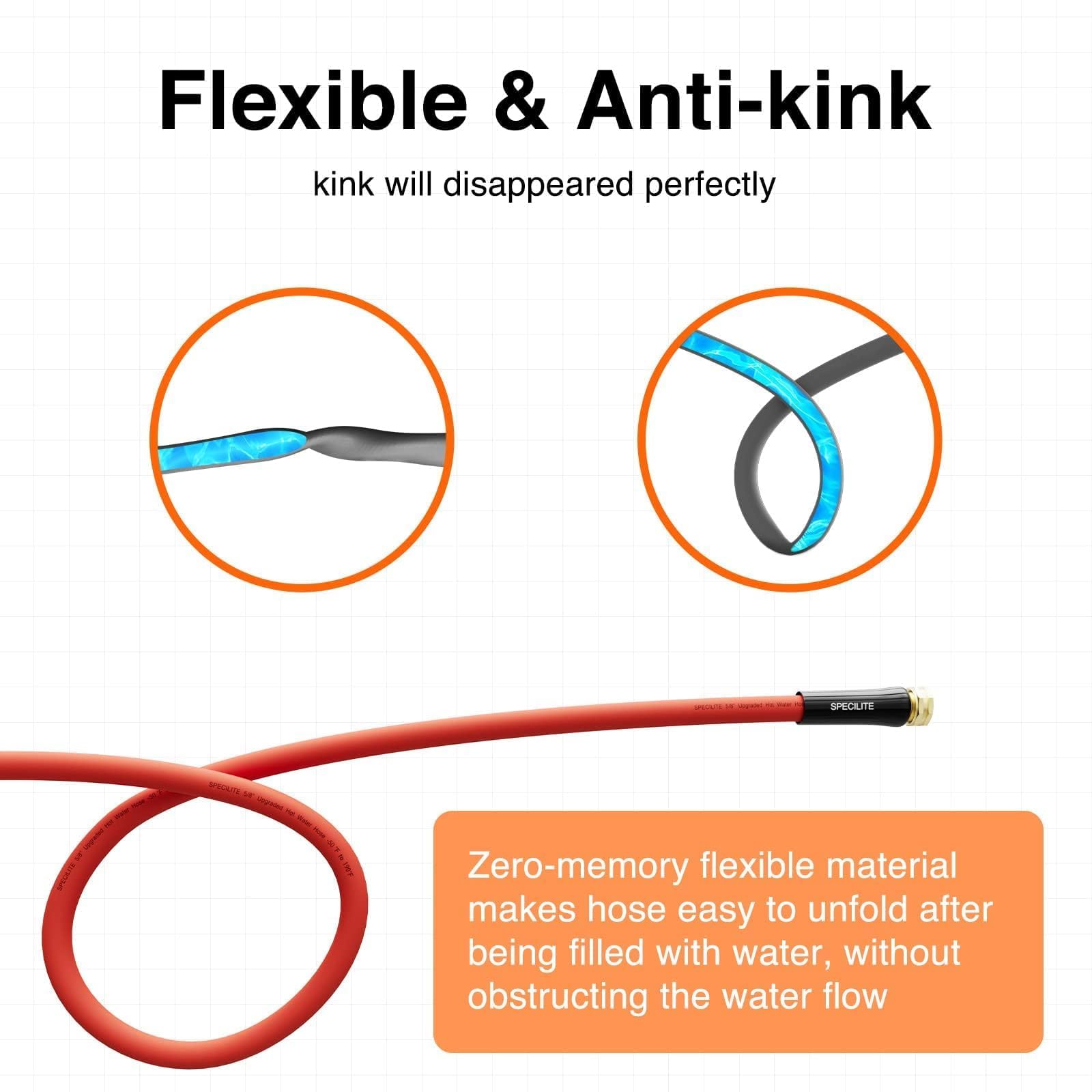 SPECILITE hose delivering hot water for cleaning showing heat-tolerant performance
