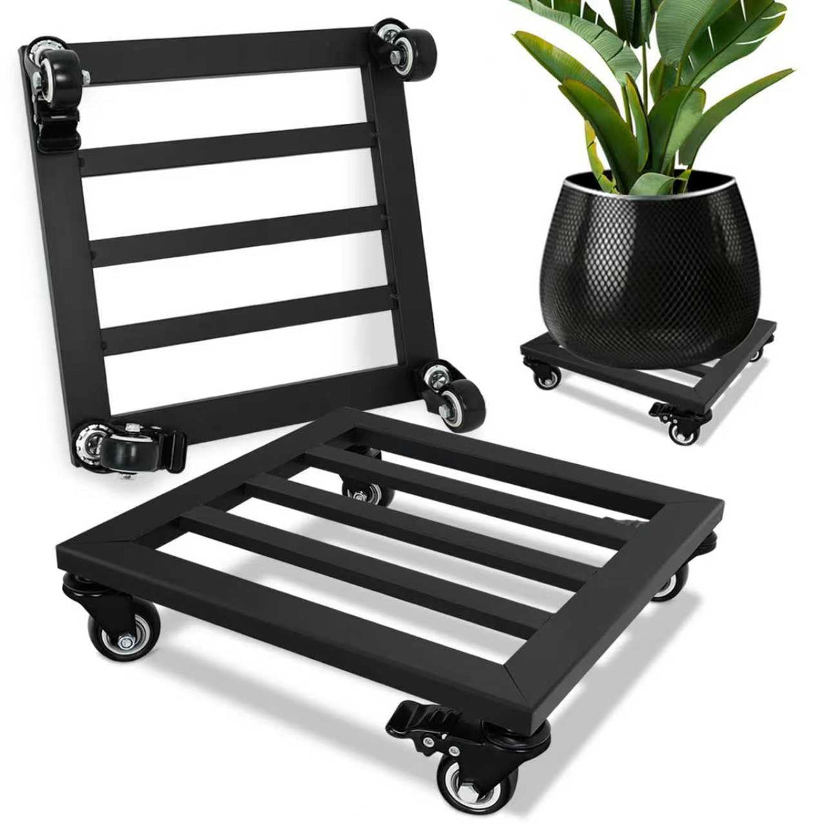 SPEETH front view metal plant caddy showing sturdy platform and wheel stability