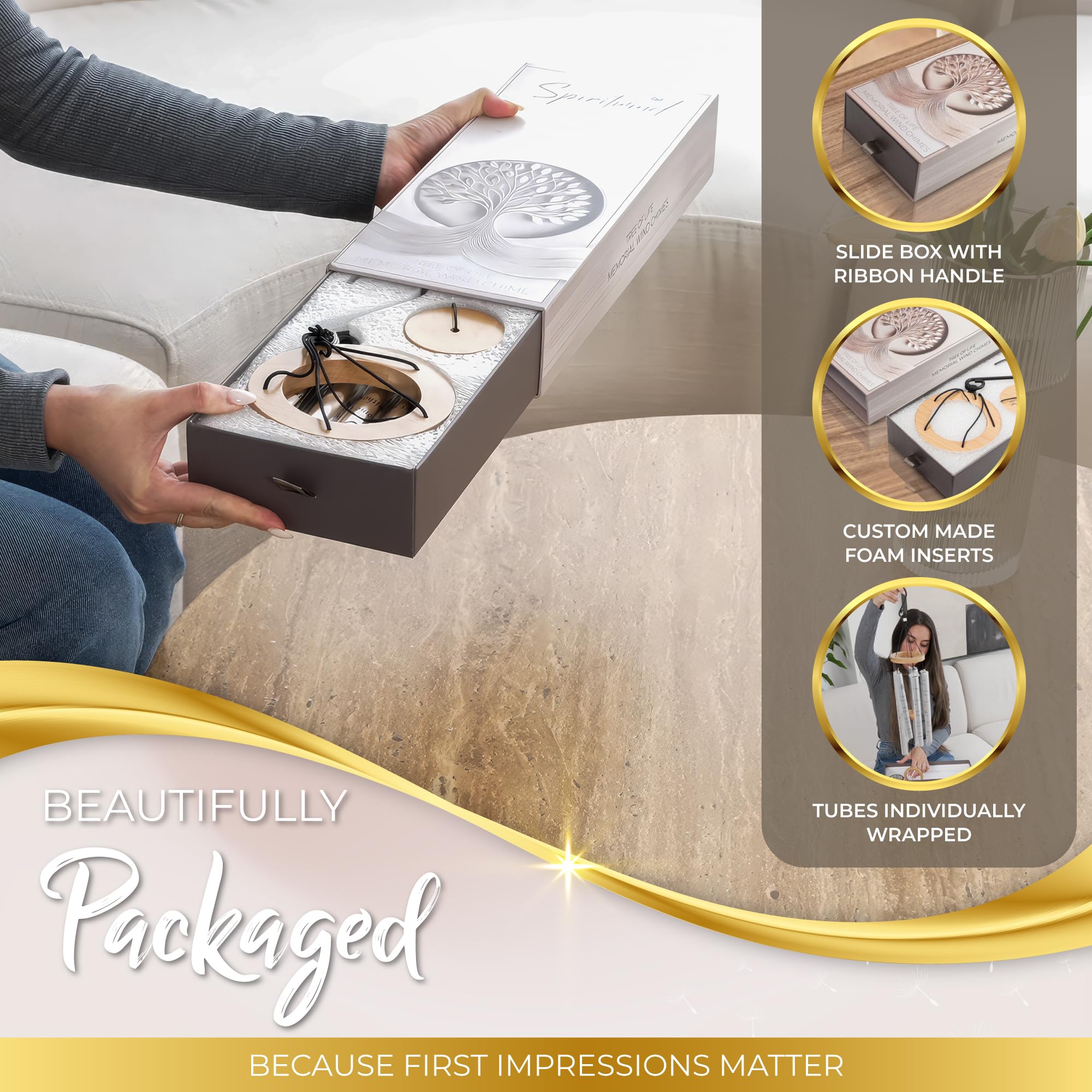 Spiritwind luxury drawer box packaging ready to gift with elegant ribbon handle