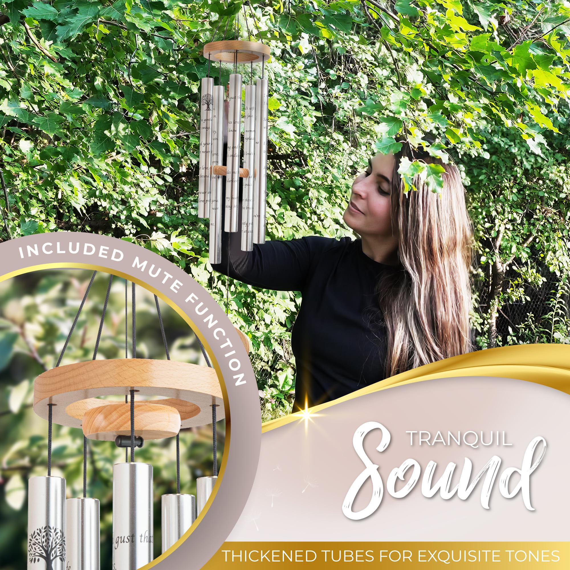 Spiritwind memorial chime hanging on porch creating calming atmosphere outdoors