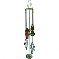 Spoontiques front view of Wizard of Oz wind chime showing themed charms and tubes; decorative focal point