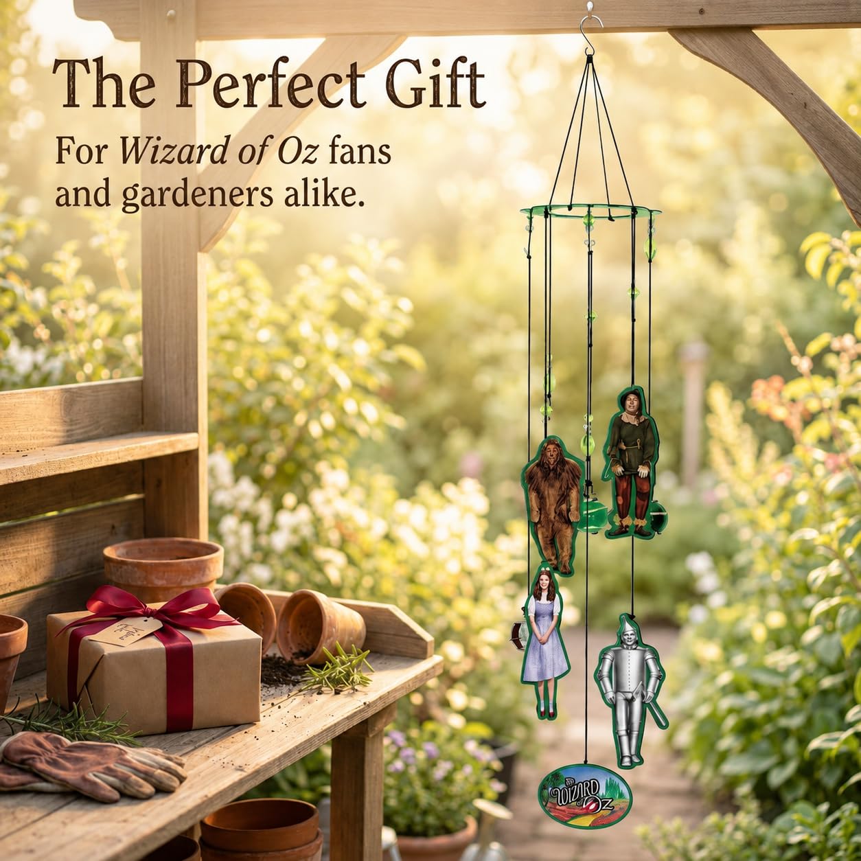 Spoontiques wind chime in patio lifestyle scene creating cozy outdoor atmosphere and gentle background sound