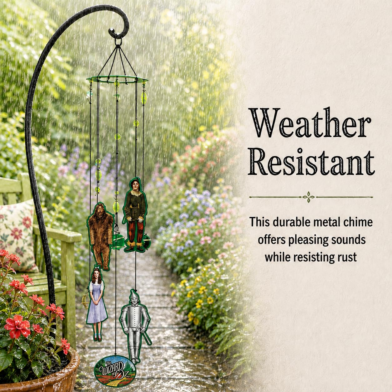Spoontiques chime next to a ruler showing compact size and easy fit for small patios and balconies