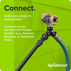 Sprinkland adapter threaded onto outdoor faucet for easy garden hookup