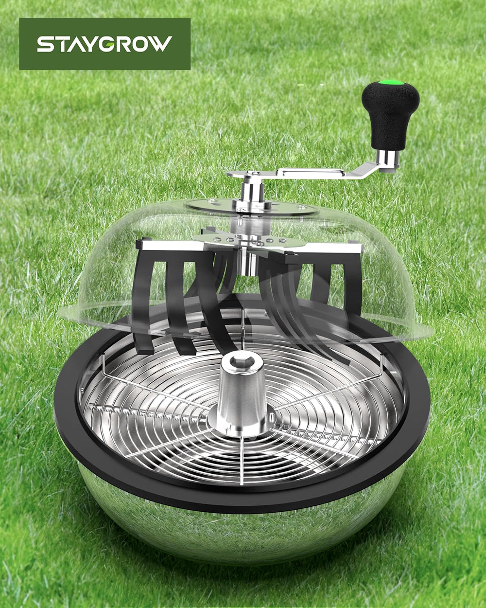STAYGROW trimmer on workstation showing compact, efficient garden workflow