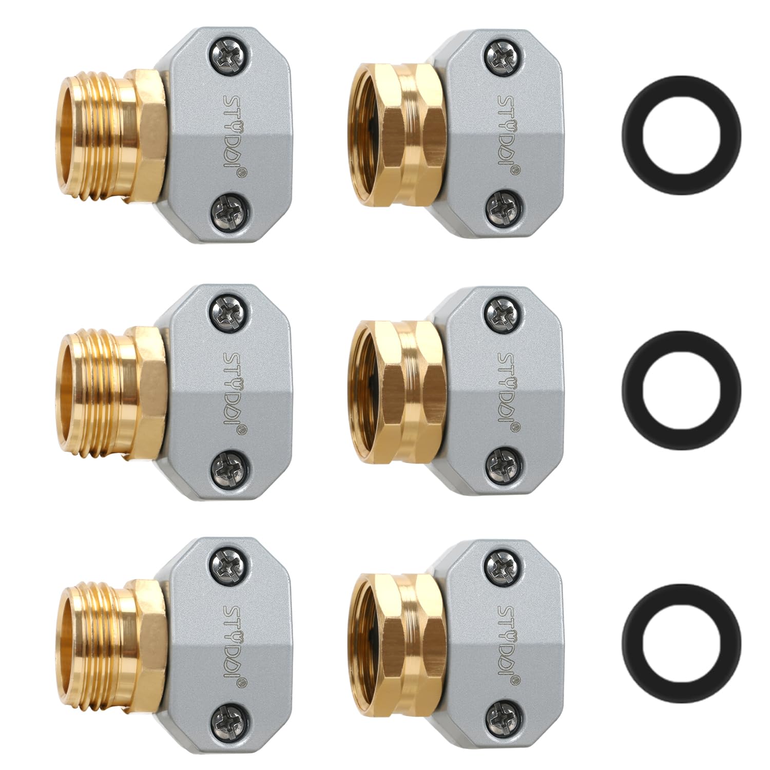 STYDDI front view of aluminum male and female connectors showing durable finish