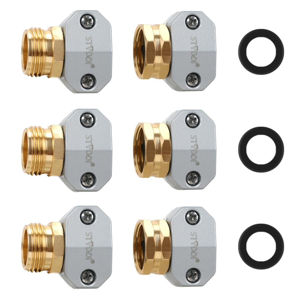 STYDDI front view of aluminum male and female connectors showing durable finish