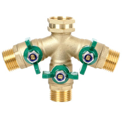 STYDDI front view of brass splitter showing three outlets and benefits durable flow