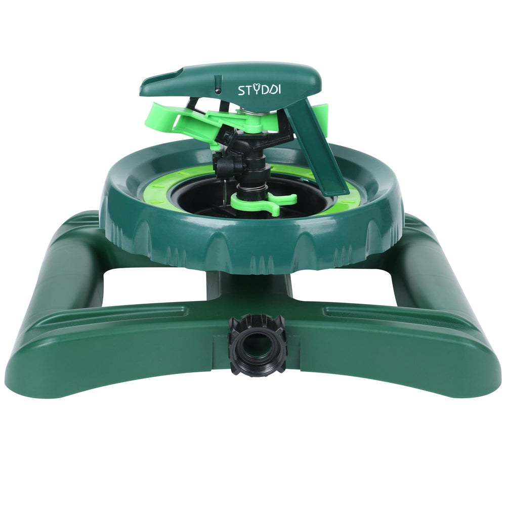 STYDDI front view showing sprinkler body and stability benefit