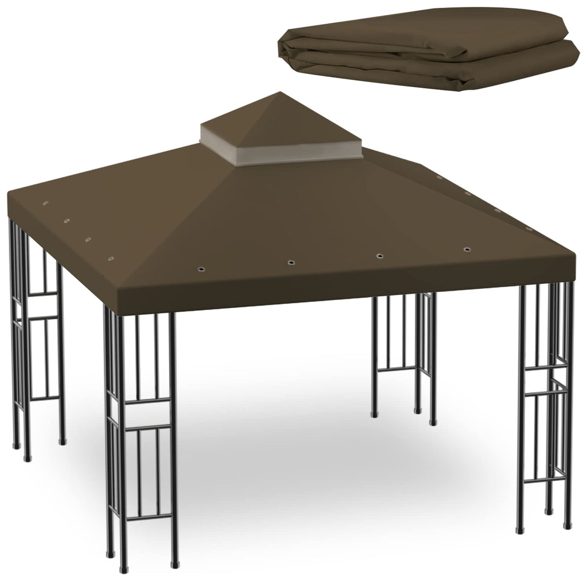 Sumfaller front view beige canopy showing full 10x10 coverage and protection