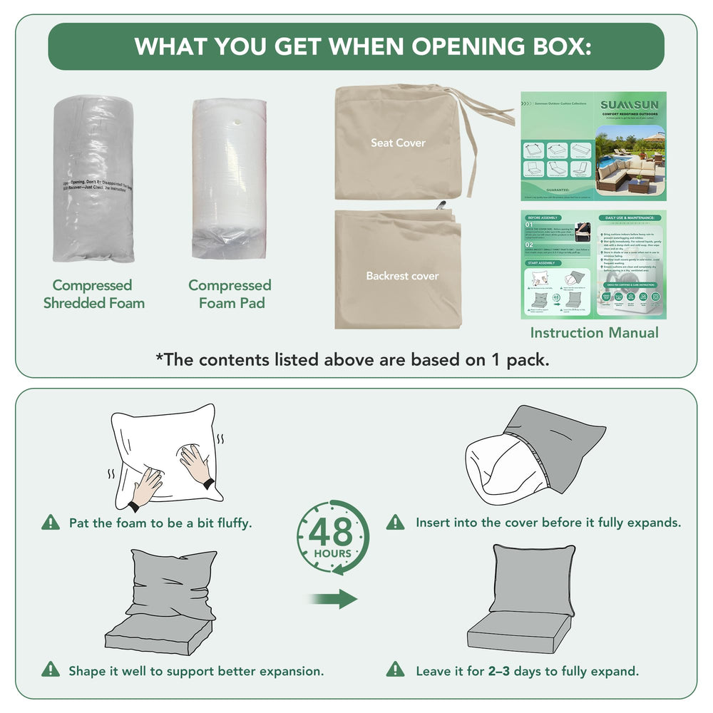 Summsun compressed package being opened showing easy setup and quick expansion
