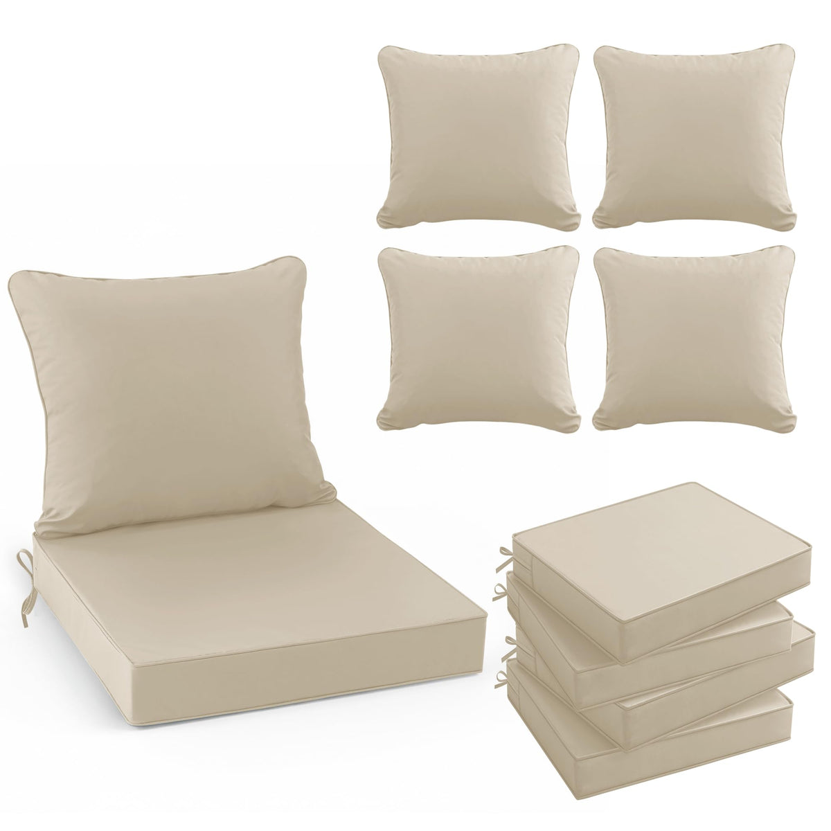 Summsun front view of four cream cushions showing neat fit and style benefit
