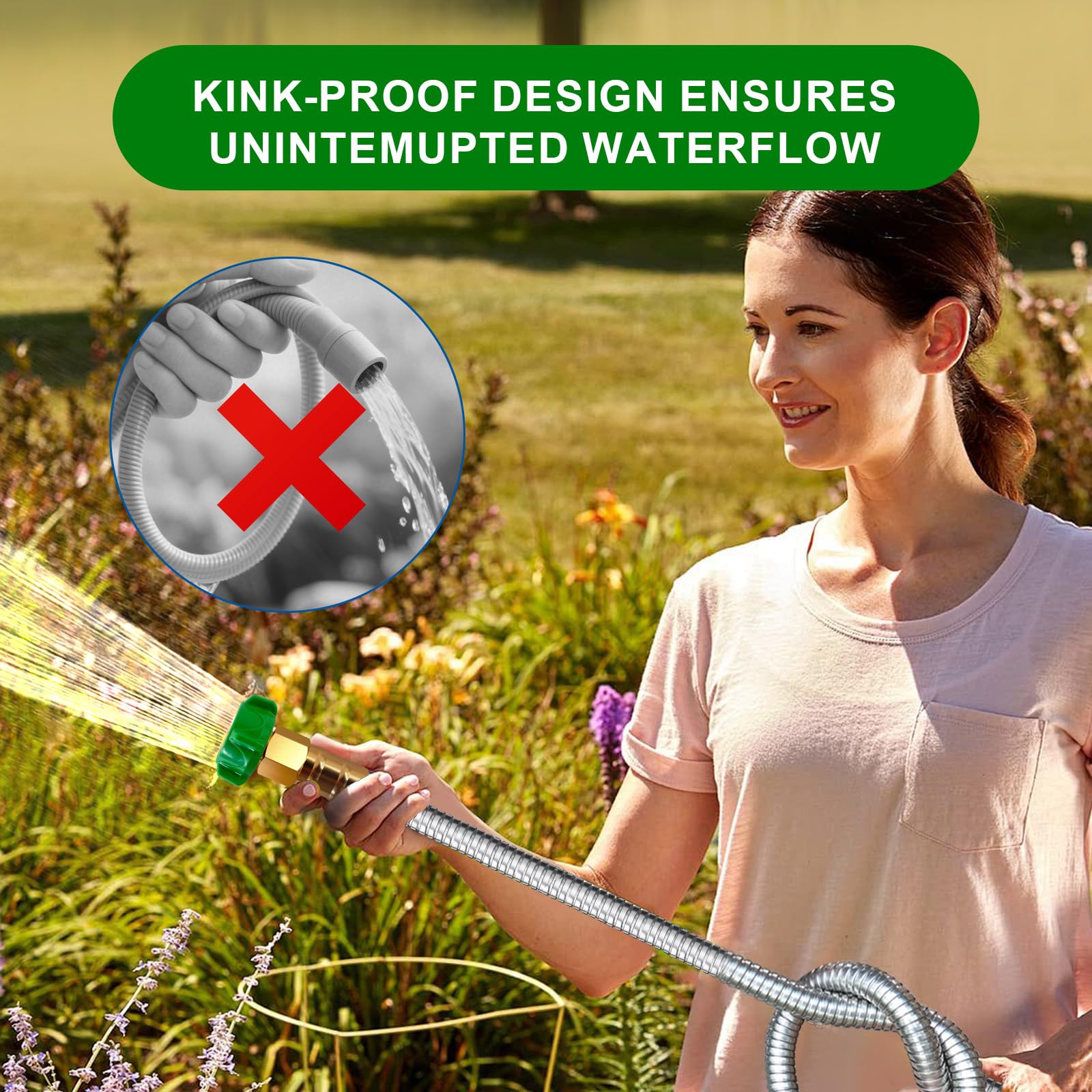 Sunifier hose on patio with plants showing durable outdoor performance