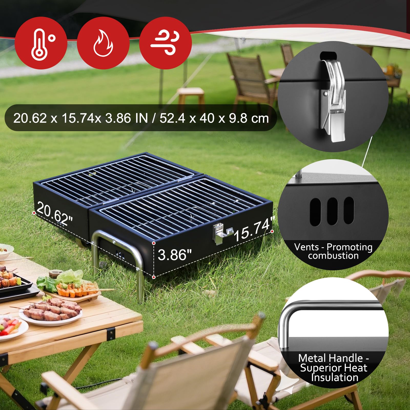 SUNLIFER open dual surfaces demonstrating 270 sq.in cooking area benefit