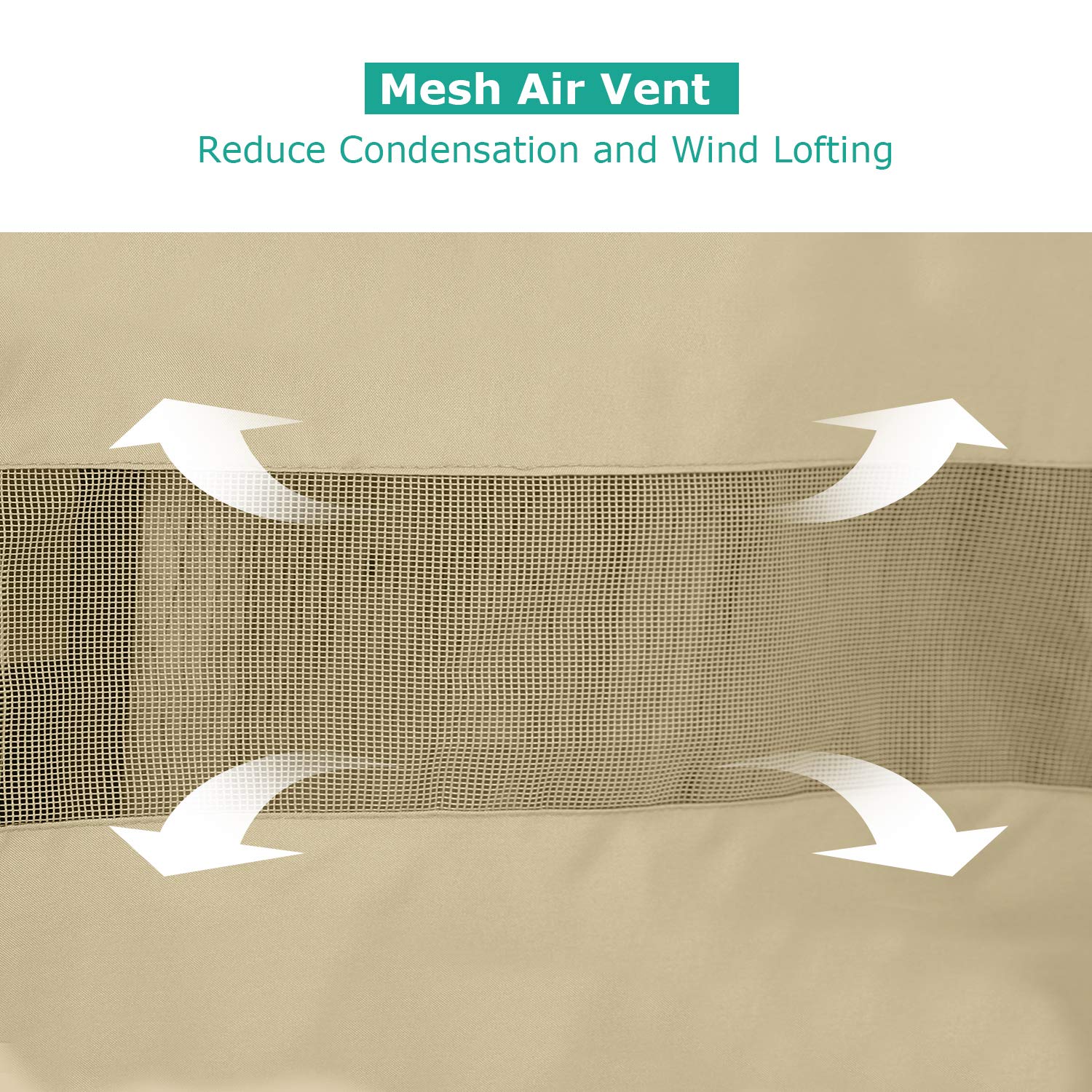 SunPatio drawstring adjustment detail securing cover against wind