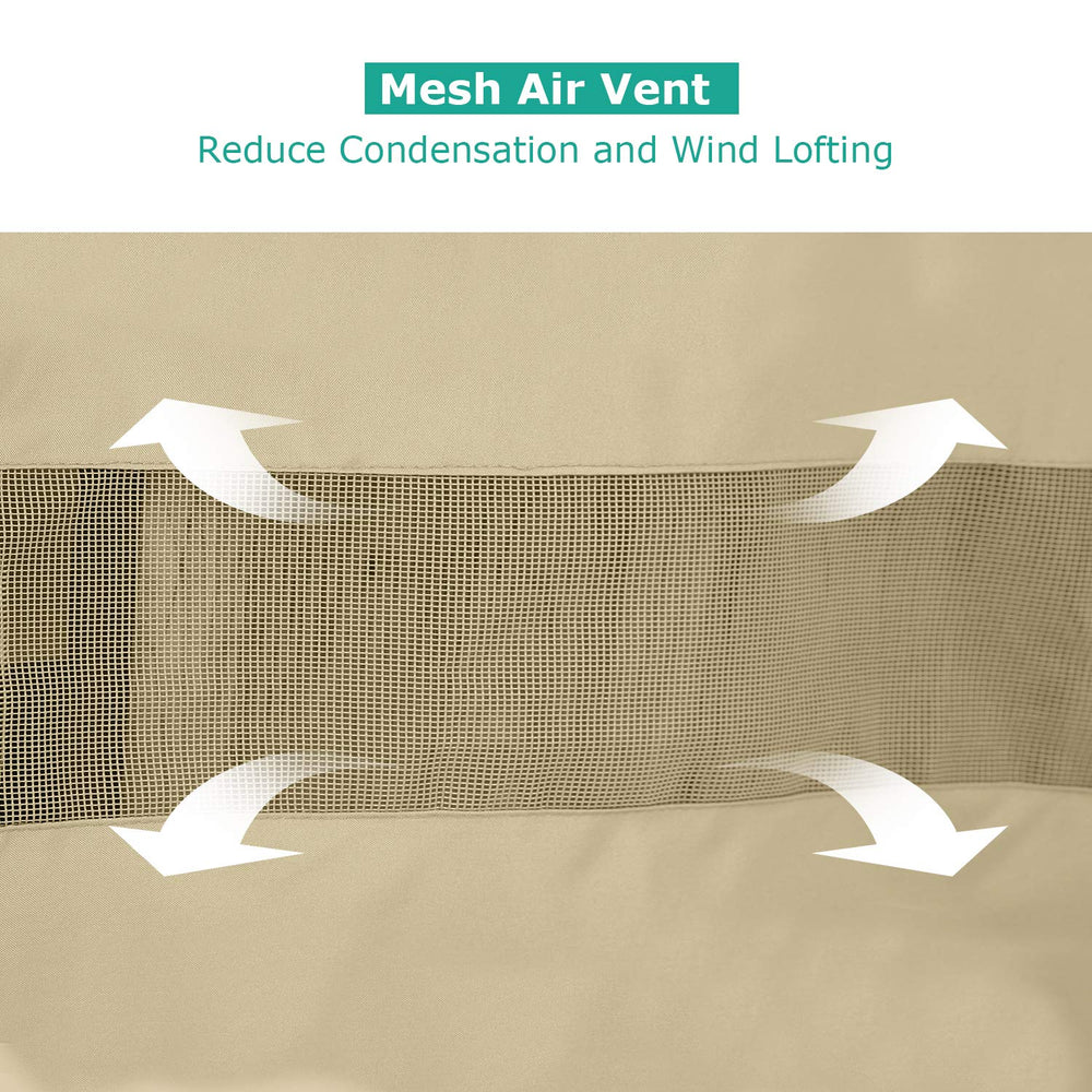 SunPatio drawstring adjustment detail securing cover against wind