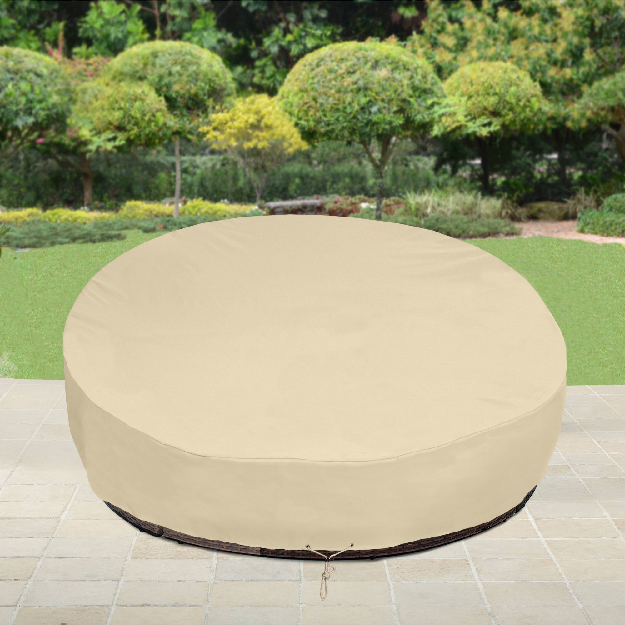 SunPatio size comparison with tape measure confirming fit for large daybeds