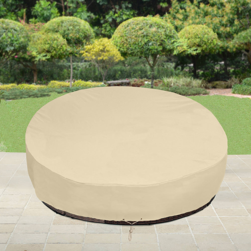 SunPatio size comparison with tape measure confirming fit for large daybeds