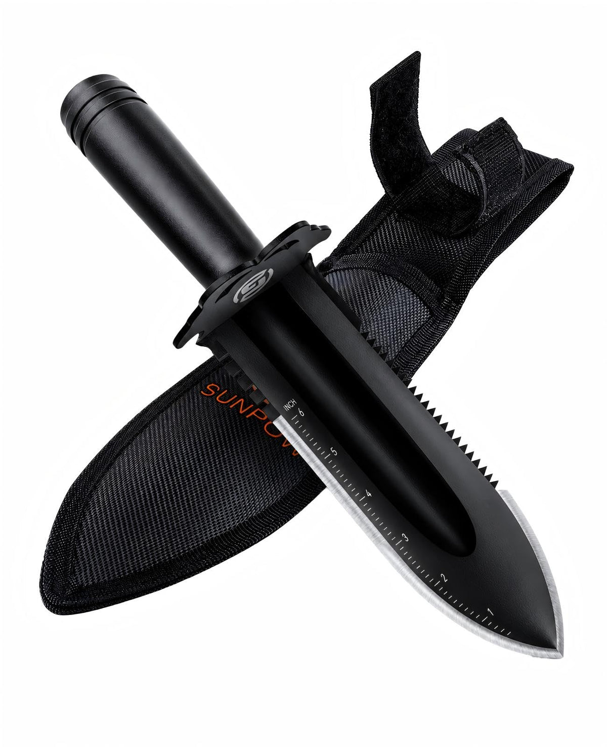 SUNPOW shovel front view showing full blade and handle, durable design benefit