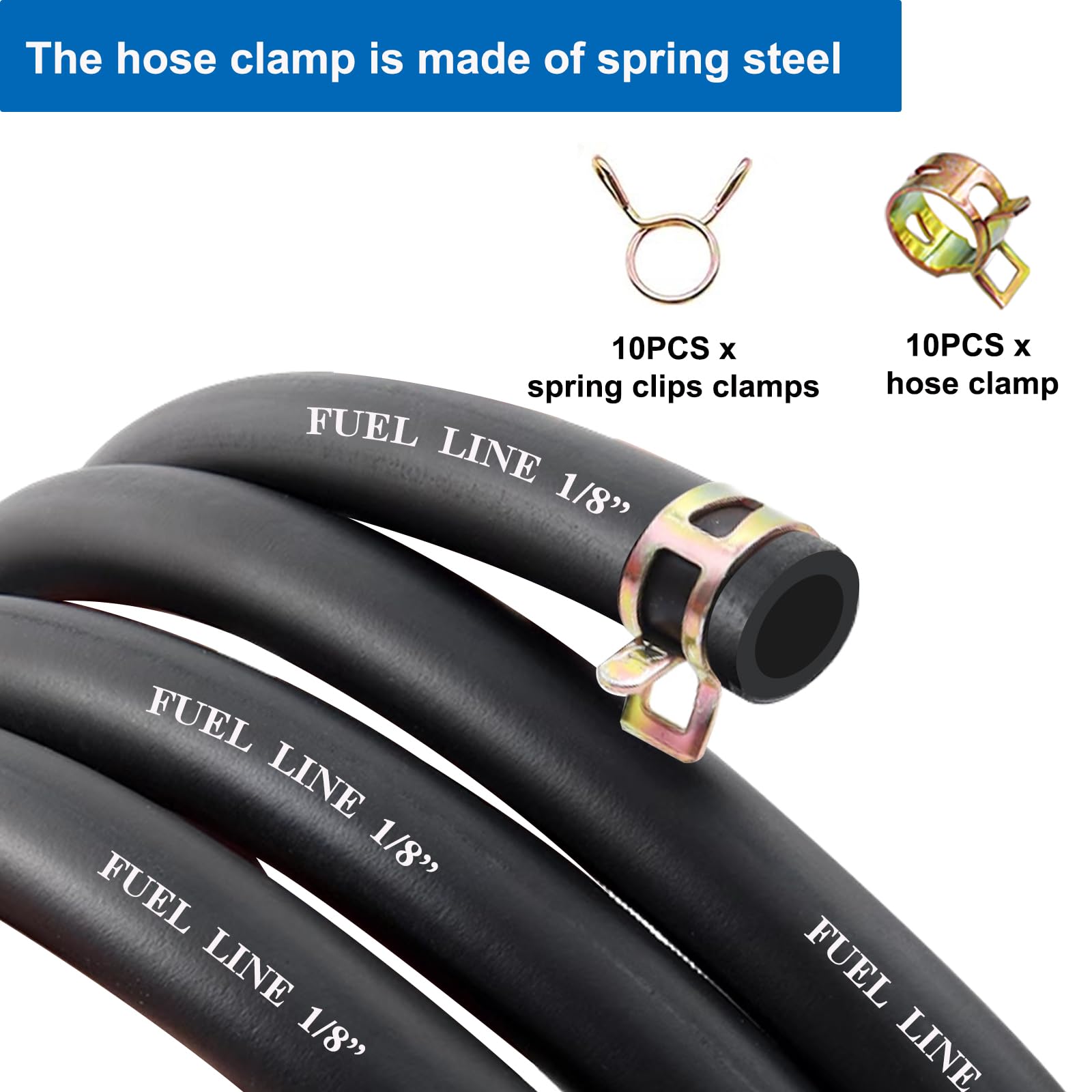 Sunxeke arrangement of 20 hose clamps showing secure fastening options