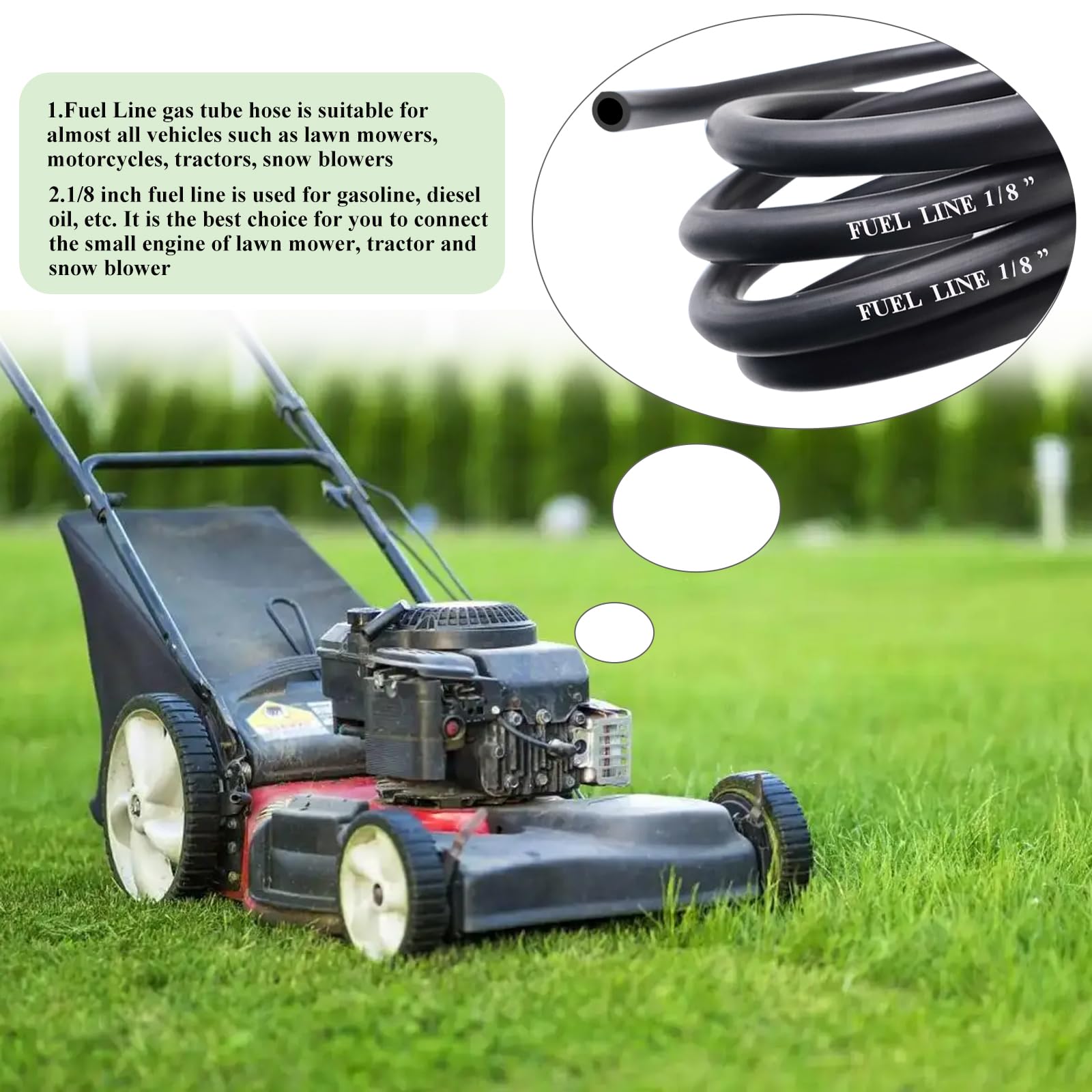Sunxeke fuel line installed on a lawn mower demonstrating leak prevention