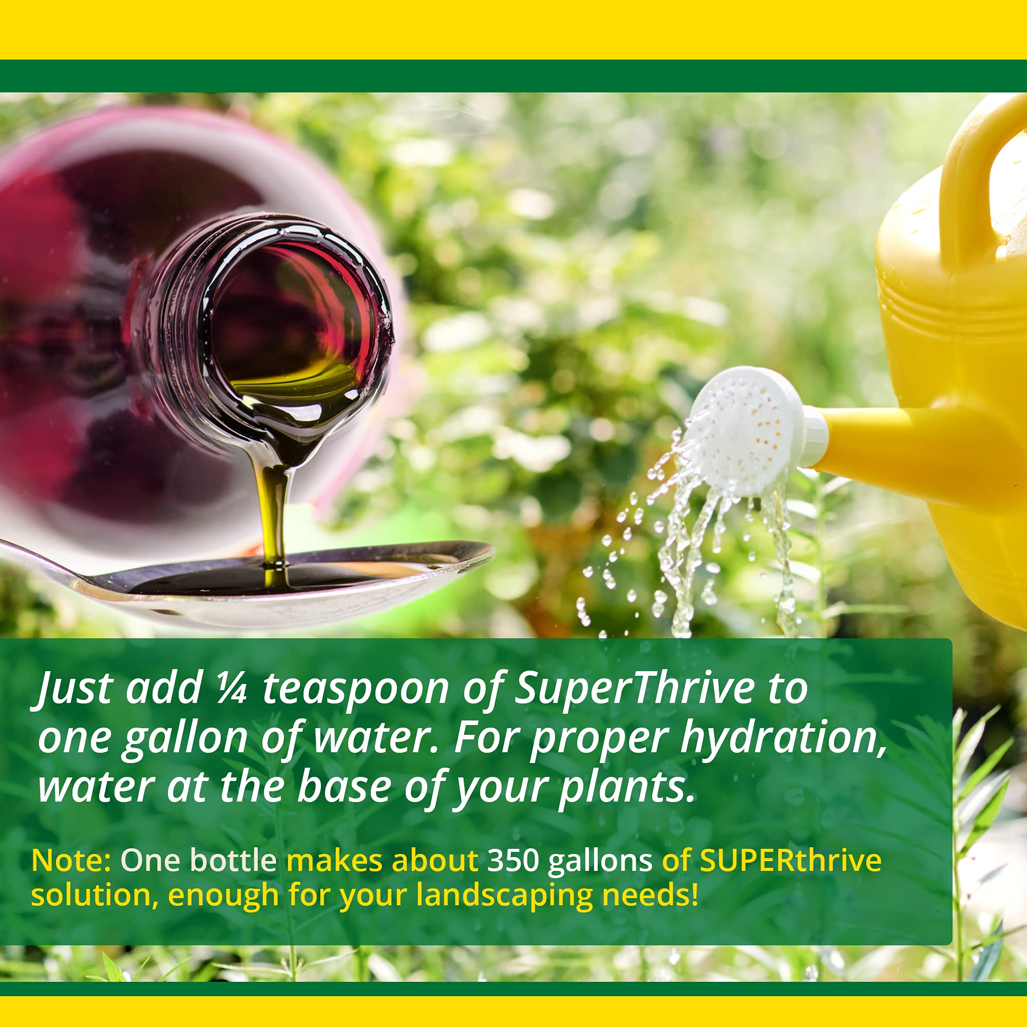 SUPERthrive 1 pint next to common gardening tools showing size and value