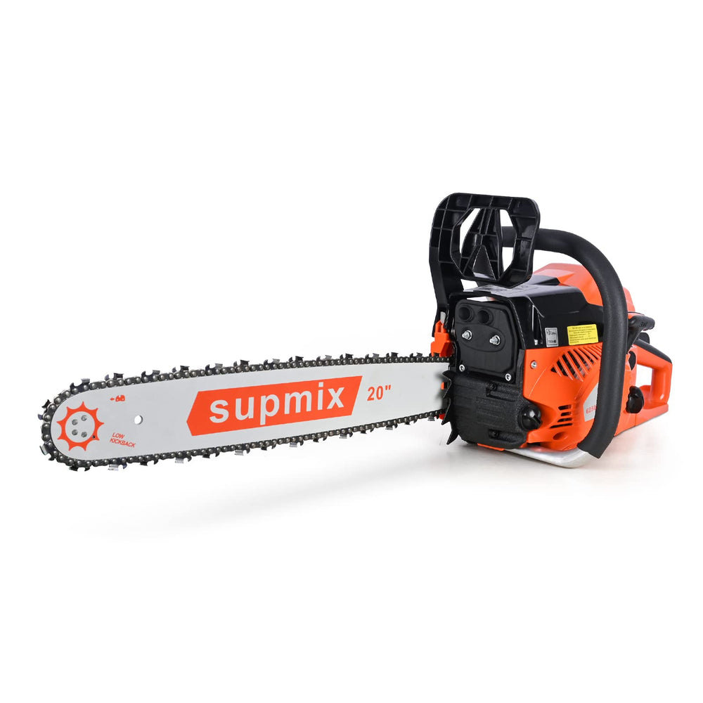 SUPMIXTOOLS front view showing 20-inch bar and robust saw for heavy-duty cutting