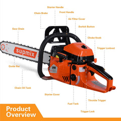 SUPMIXTOOLS chainsaw in use felling a medium tree, demonstrating cutting performance