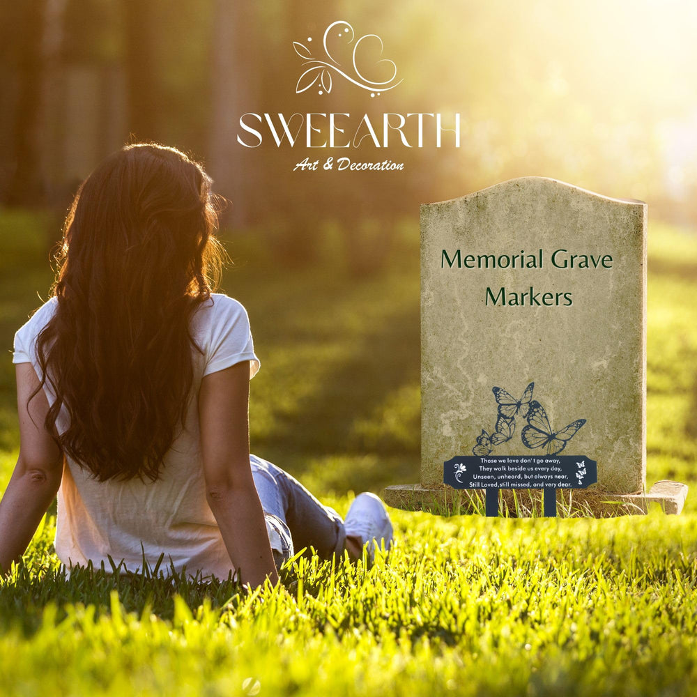 SWEEARTH marker installed at graveside blended with flowers, enhances memorial display