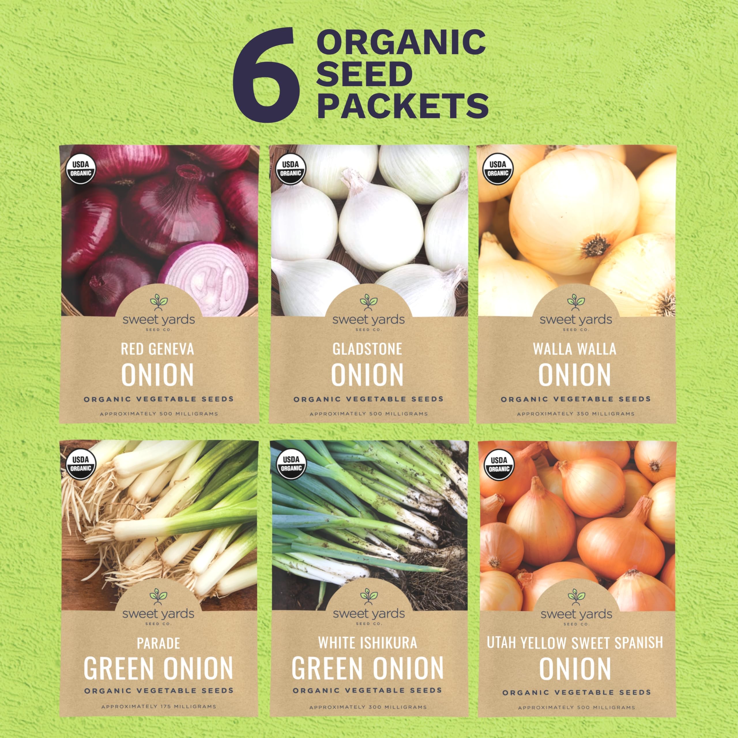 SWEET YARDS close-up of Parade Green Onion seeds highlighting easy-start benefit