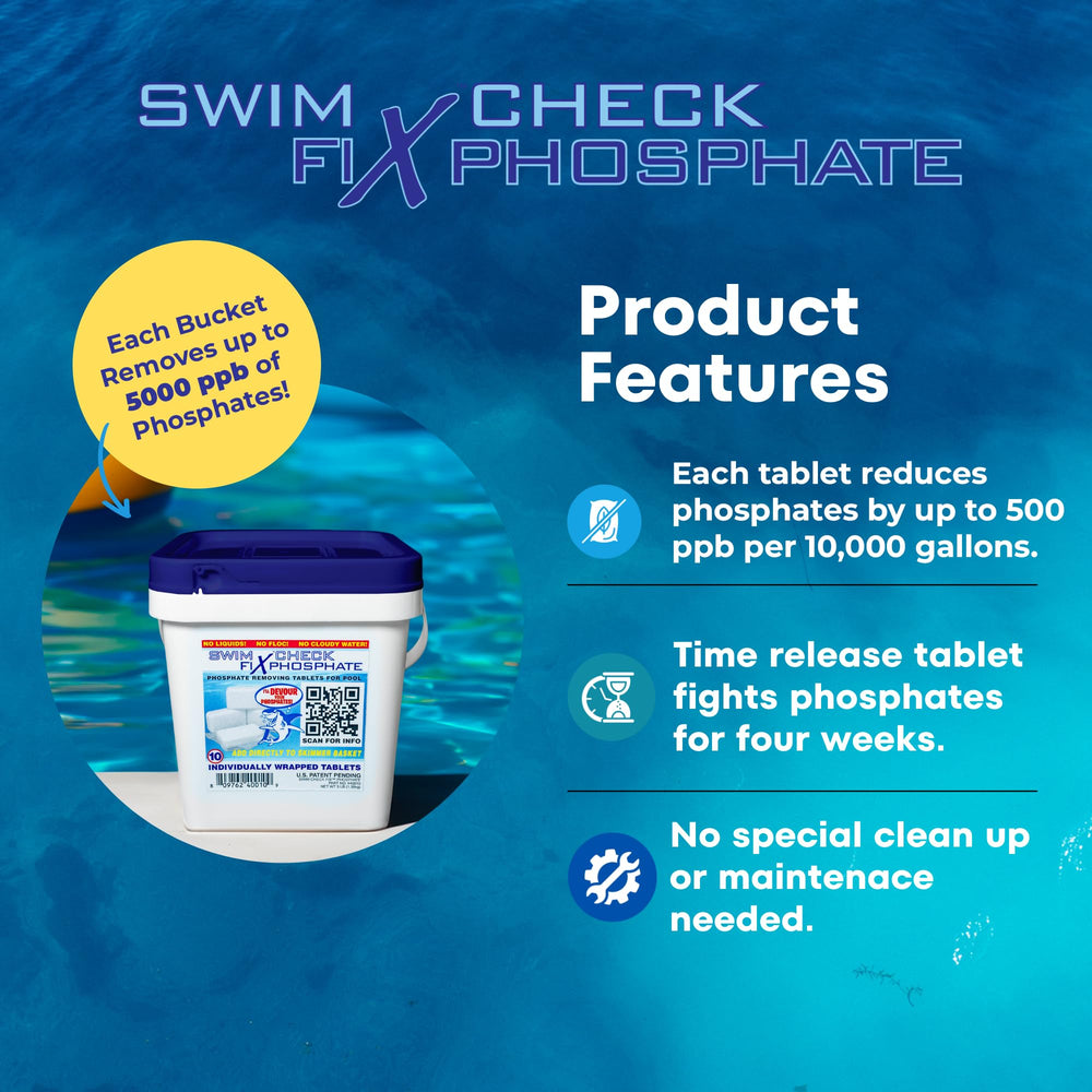 Swim Check tablet close-up texture illustrating slow-release formula