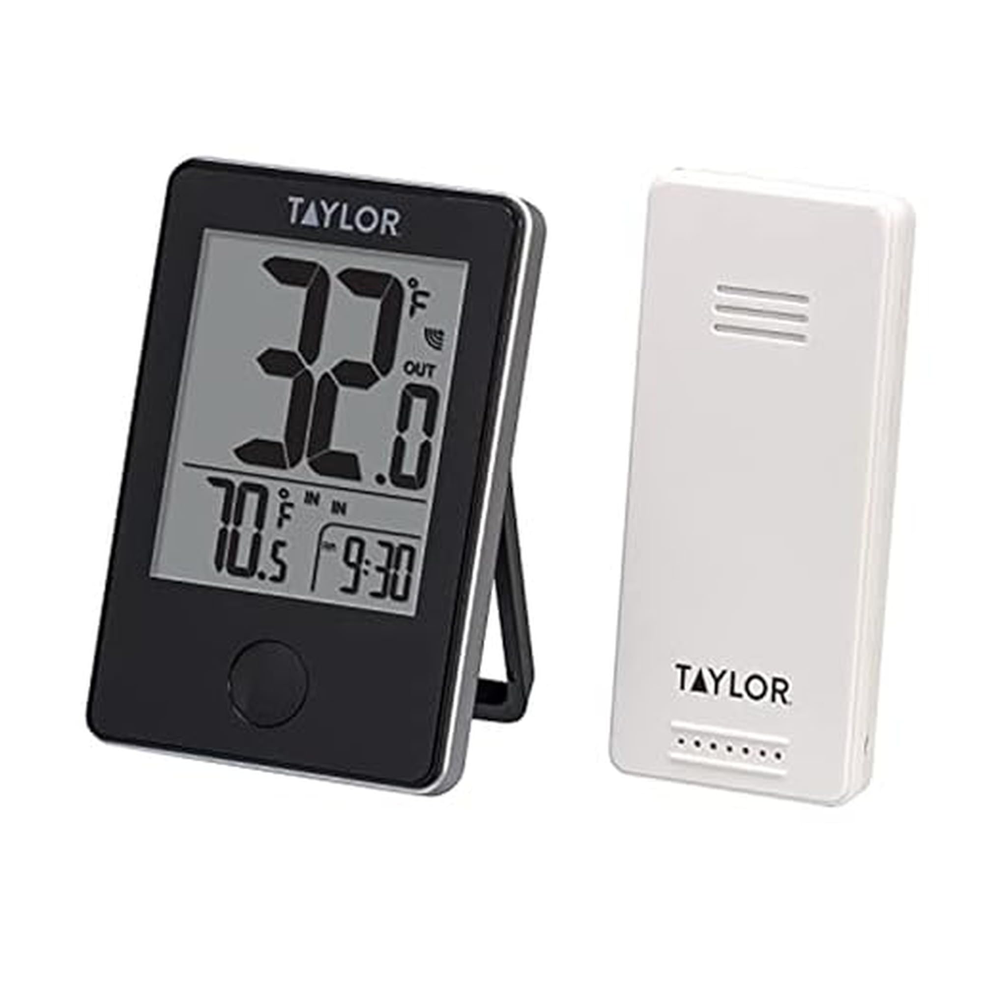 Taylor front display showing indoor and outdoor temperatures and clock, fast reference