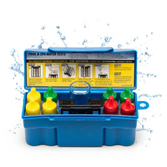 Taylor K-1004 front-open kit showing contents for quick pool testing