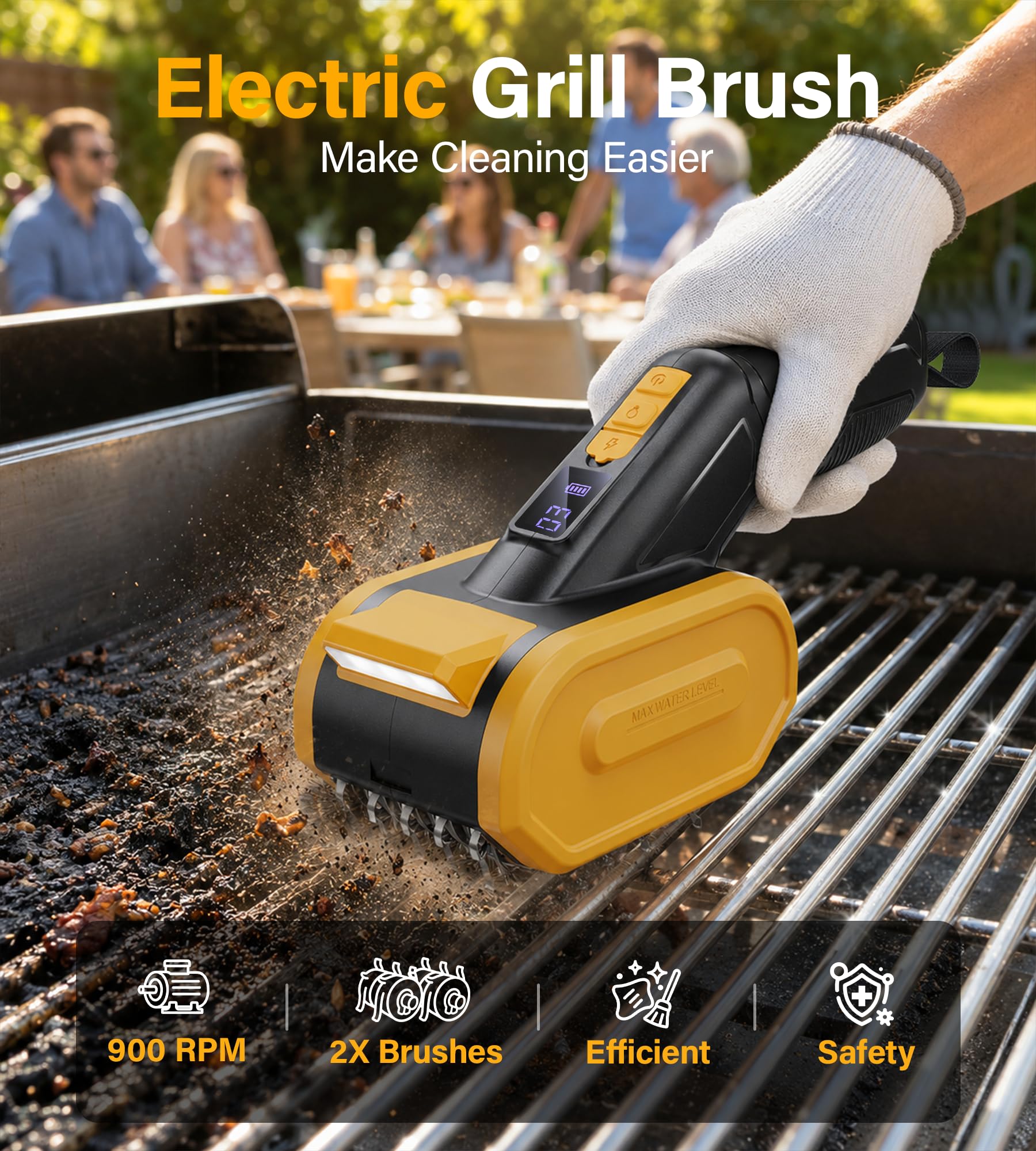 TAZENI closeup of dual rotating brush heads for faster grease removal
