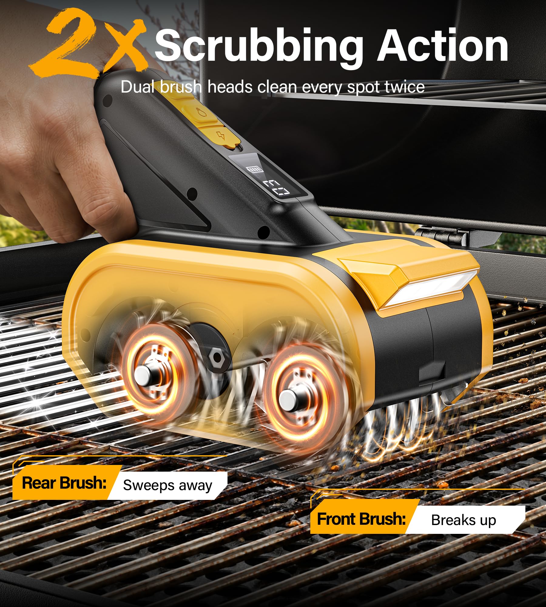 TAZENI in action scrubbing a cast iron grate to remove burnt residue