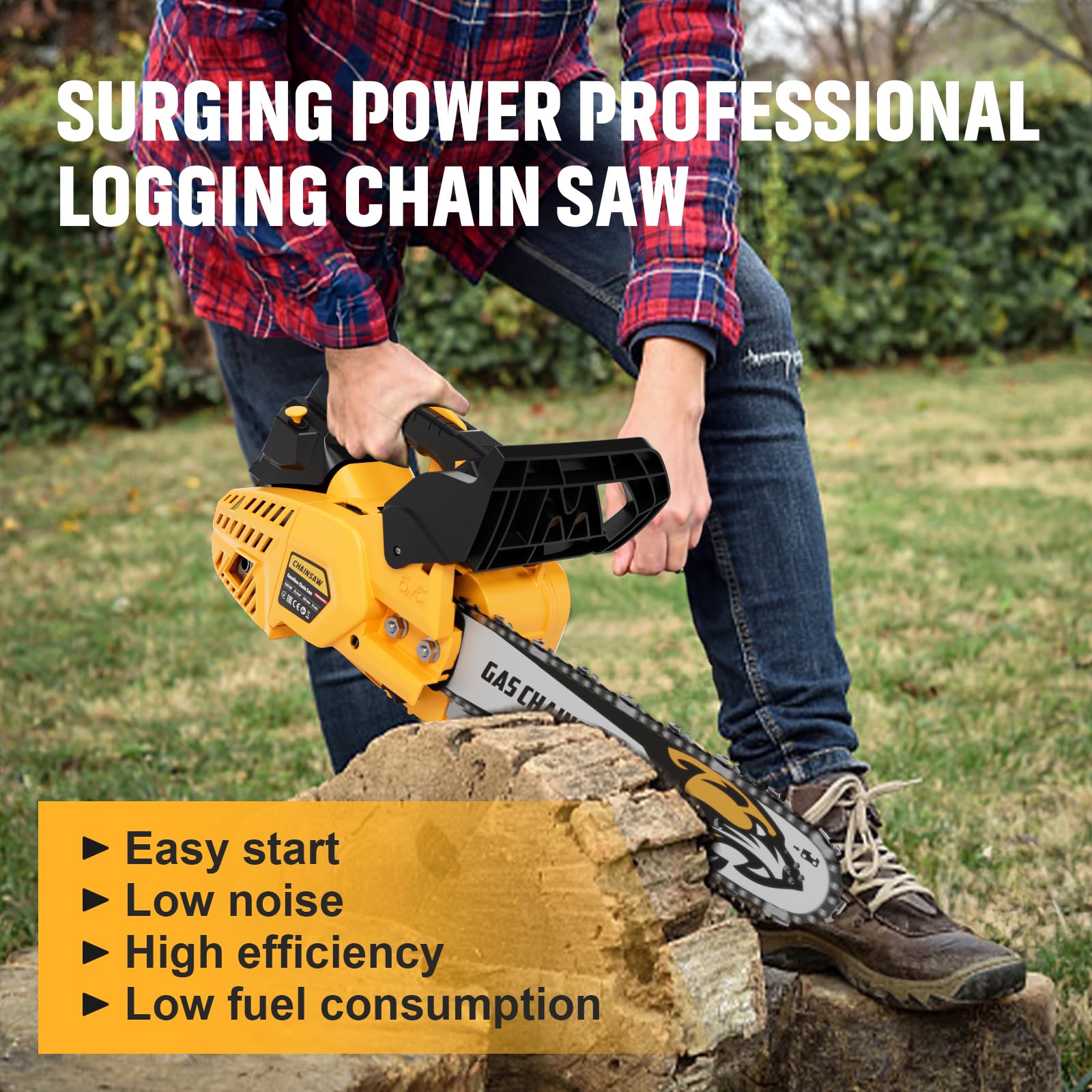 TECHMOO chainsaw cutting a branch showing efficient pruning benefit