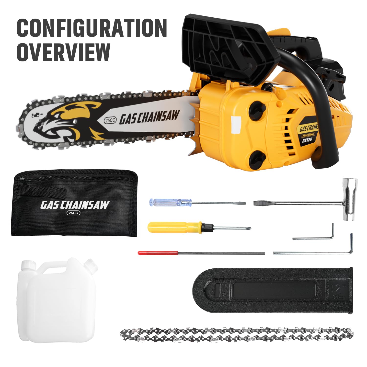 TECHMOO chainsaw next to ruler showing compact size and portability benefit