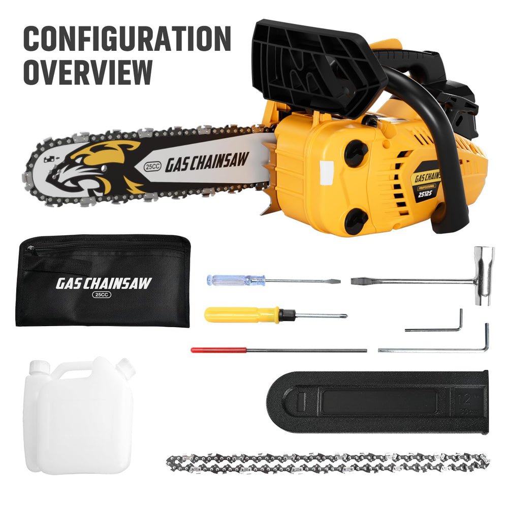 TECHMOO chainsaw next to ruler showing compact size and portability benefit