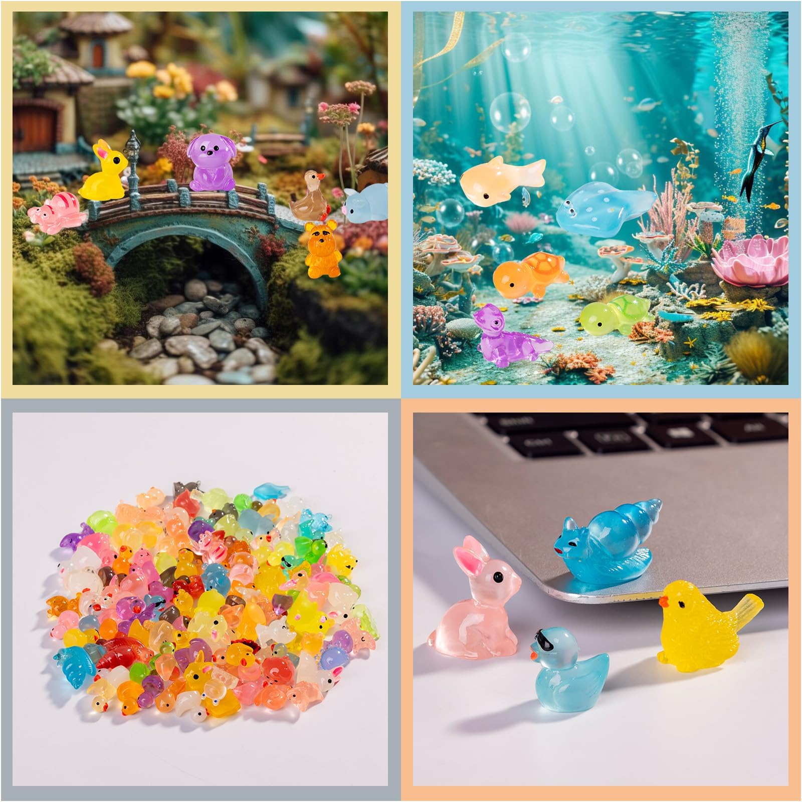 Teenzee animal figures inside aquarium showing decorative effect