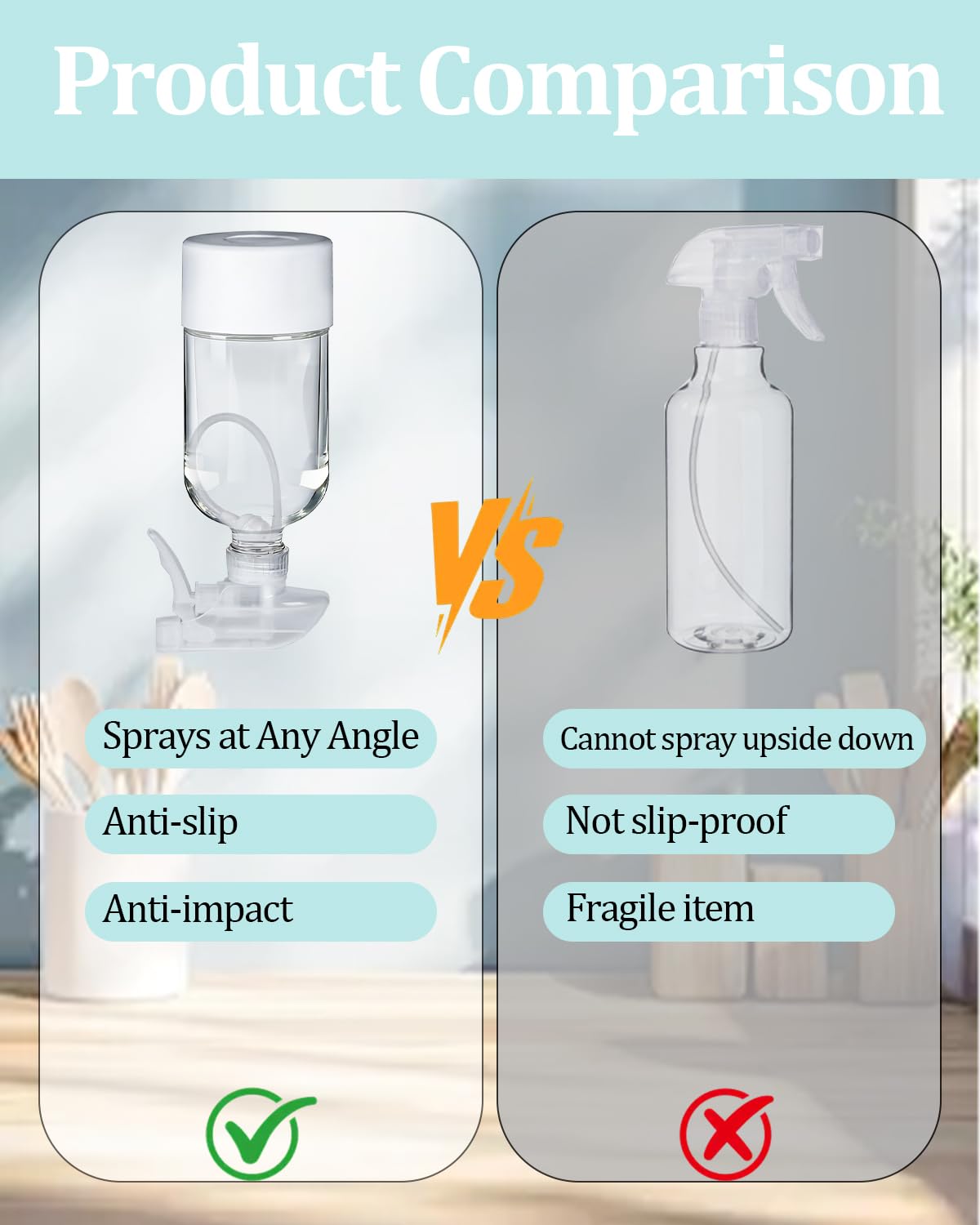 TERESRY spraying upside down to reach high or tight spots with consistent mist