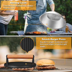Terlulu scraper and chopper on griddle showing efficient cleanup and portioning