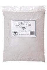 The Living Pasture front bag of live oak wood ash showing product packaging and natural source benefits