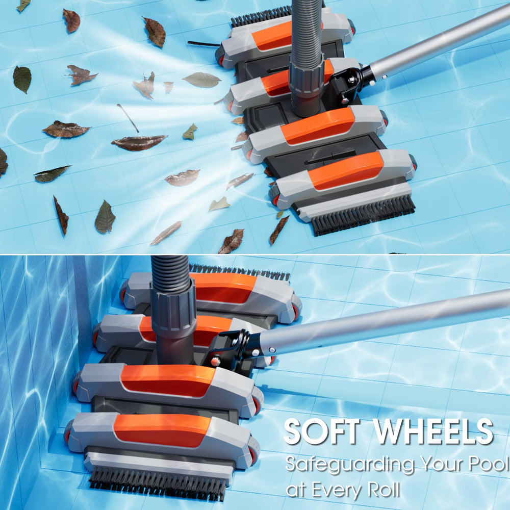 TidyMister vacuum head in pool picking up leaves for quicker maintenance