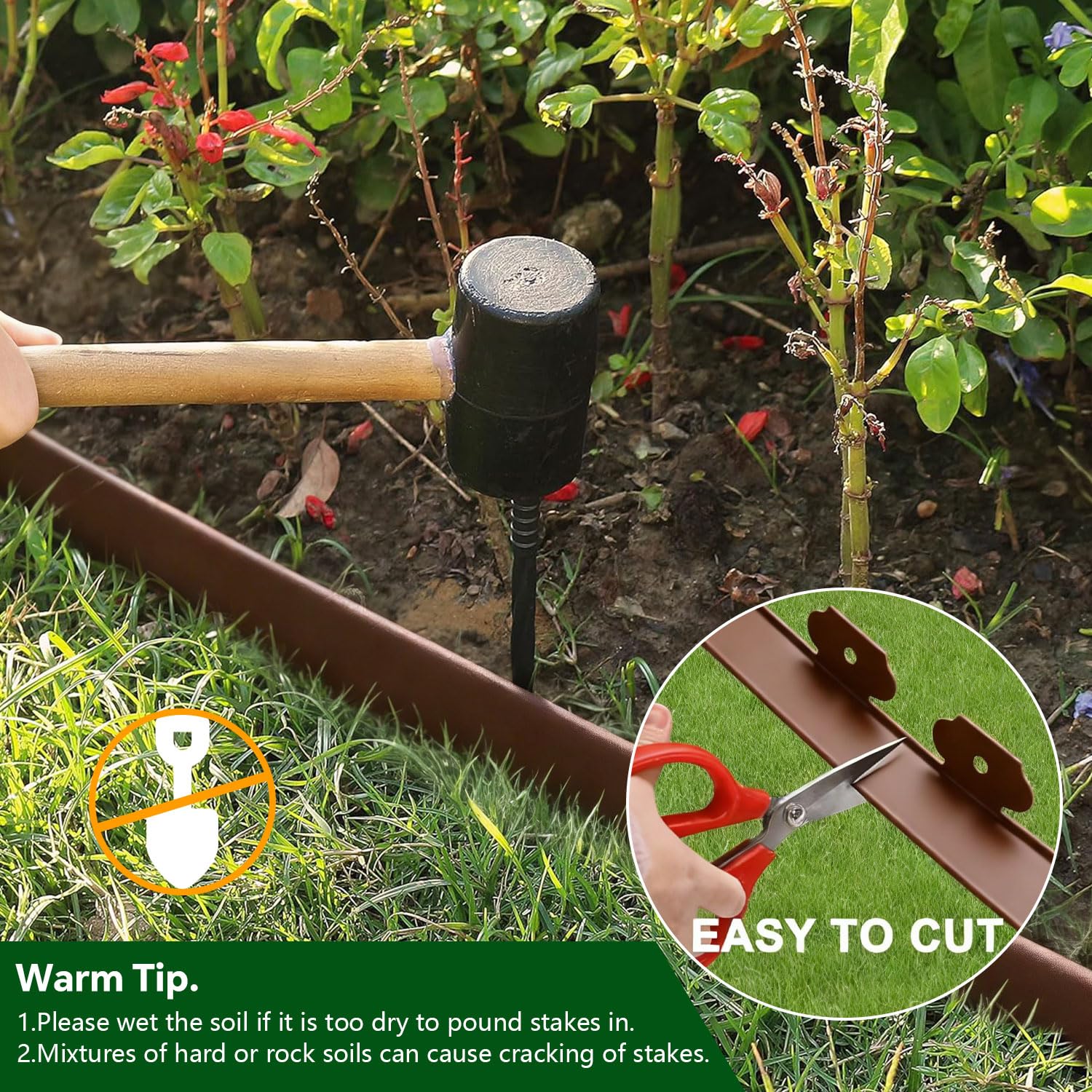 Tikitup garden edging bent around a curved flower bed for seamless lines