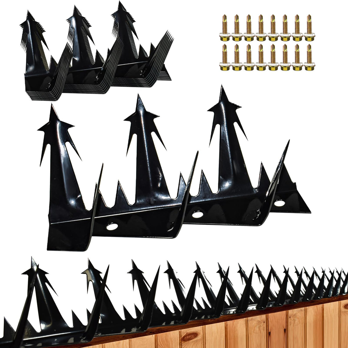 TIQUKDELY front view of 74-inch spike strip showing full length and finish, protects perimeter