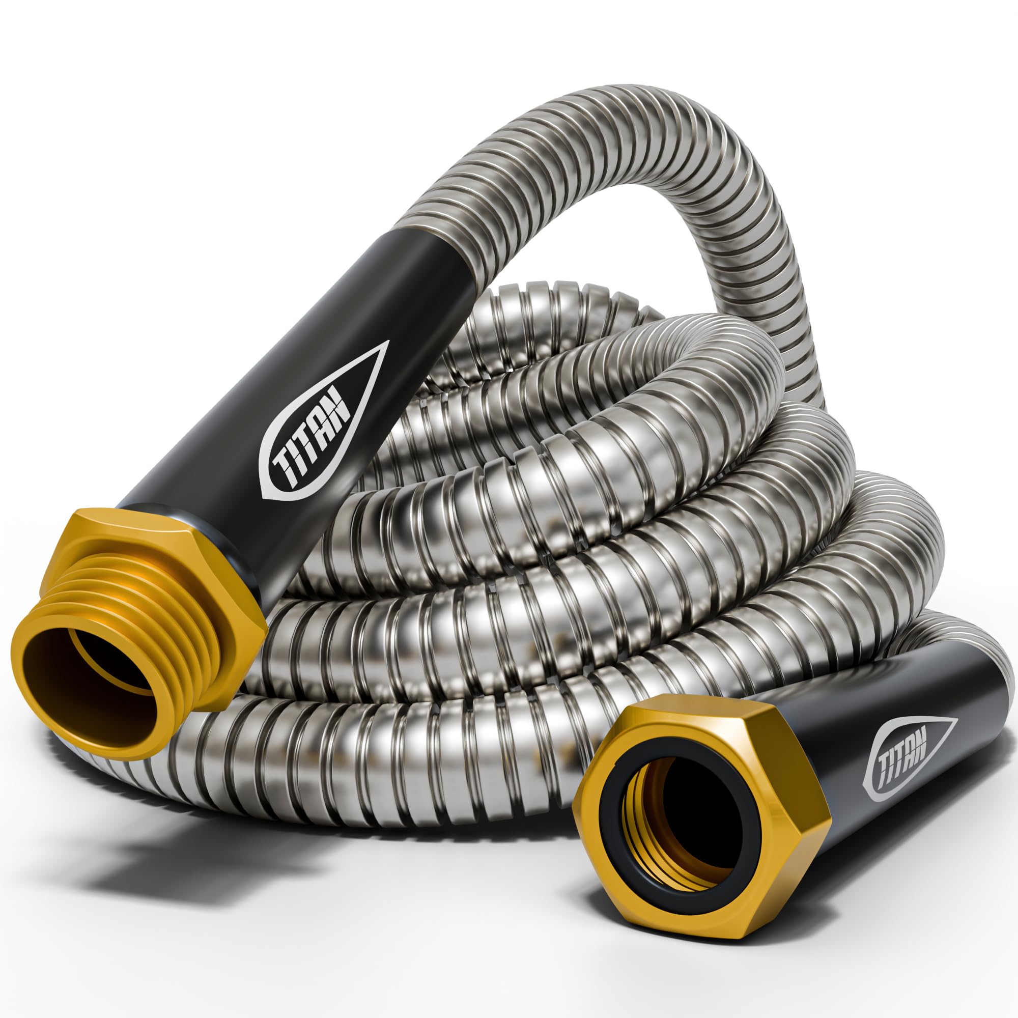 Titan lifestyle patio cleaning scene featuring durable hose for outdoor maintenance